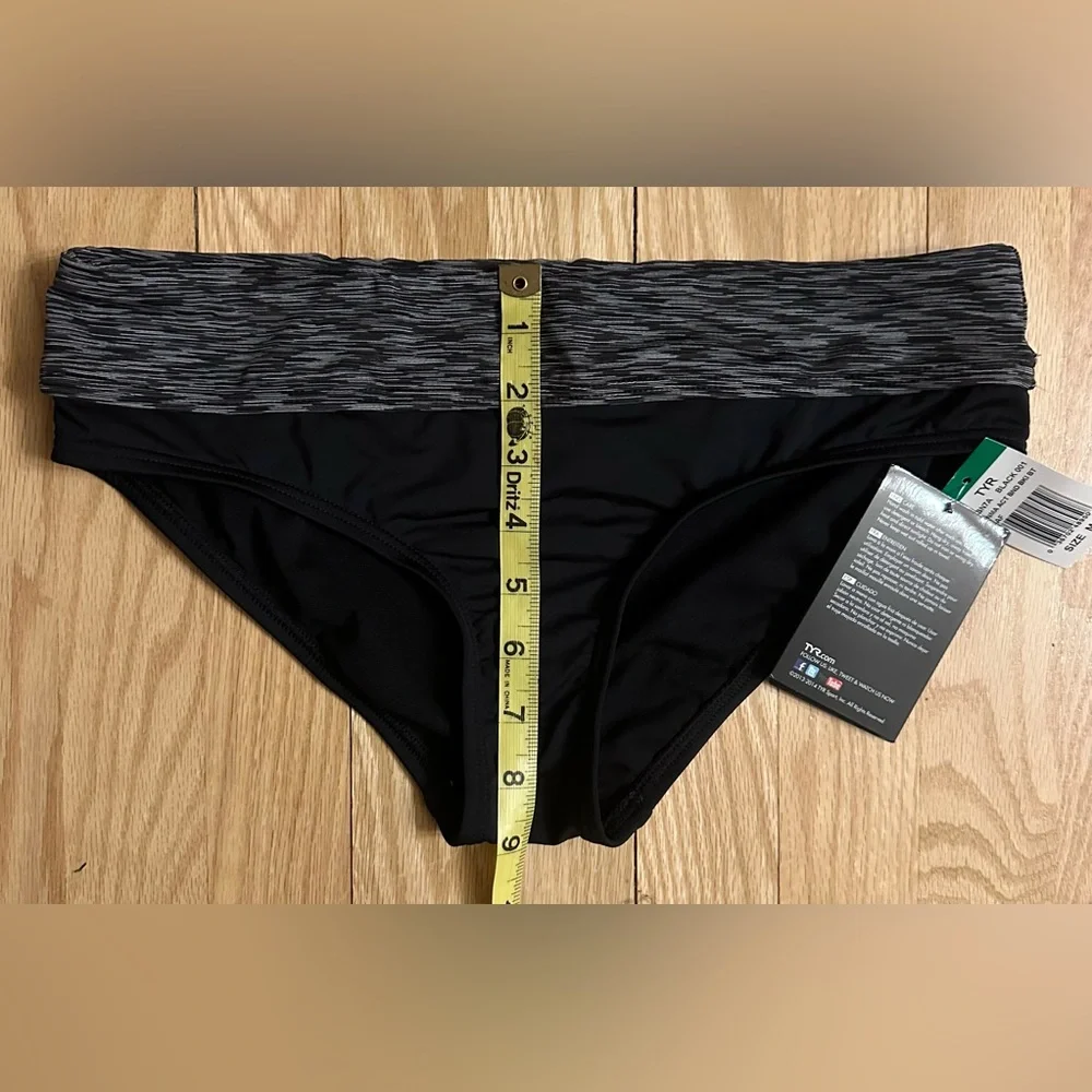 TYR NWT Sonoma Active Banded Waist Black Bikini Swim Bottom,Women’s Size 8